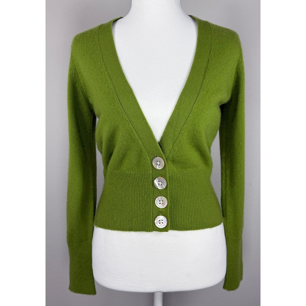 VTG Y2K Italian Cashmere Cardigan Women XS Cropped V-Neck Luxury Preppy Soft